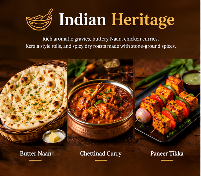 Indian Heritage - Butter Naan, Chettinad Curry, Paneer Tikka